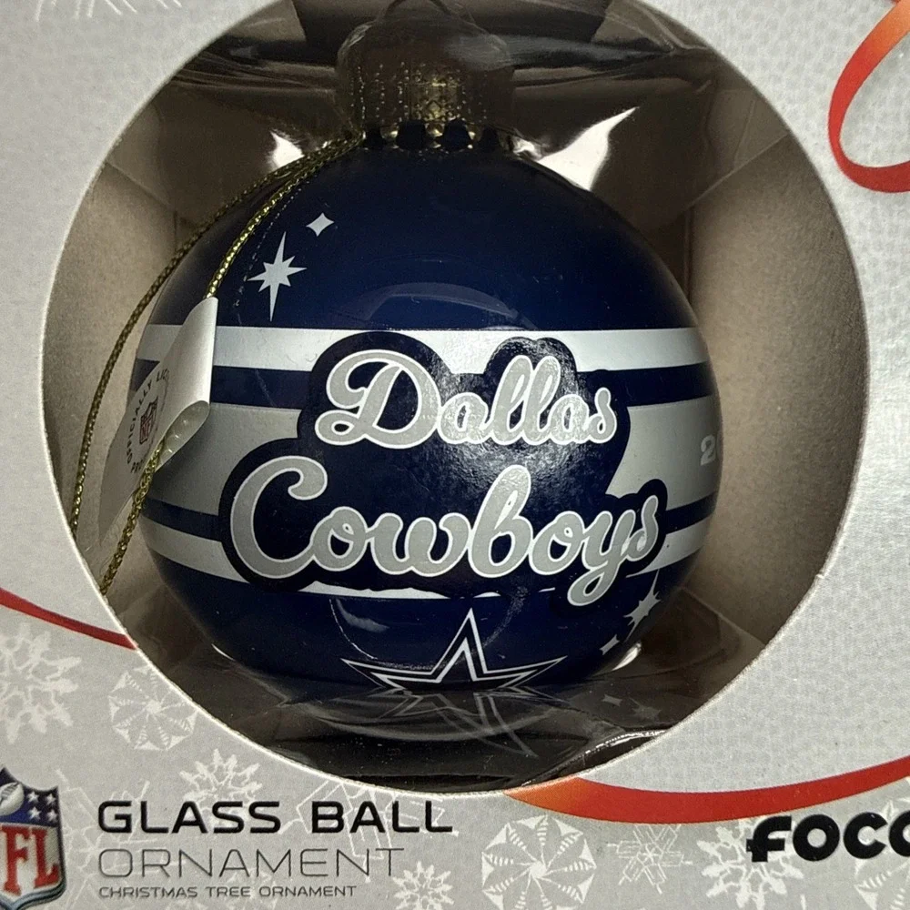 Dallas Cowboys Glass Ball‎ Ornament One Size Blue NFL Football FOCO Christmas